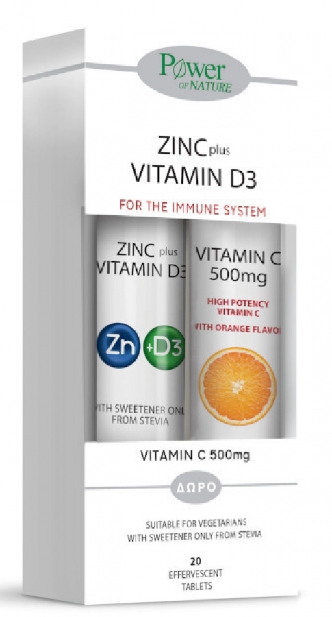 Power Of Nature Zinc Plus Vitamin D3 20 αναβράζοντα δισκία & Vitamin C 500mg 20 αναβράζοντα δισκία